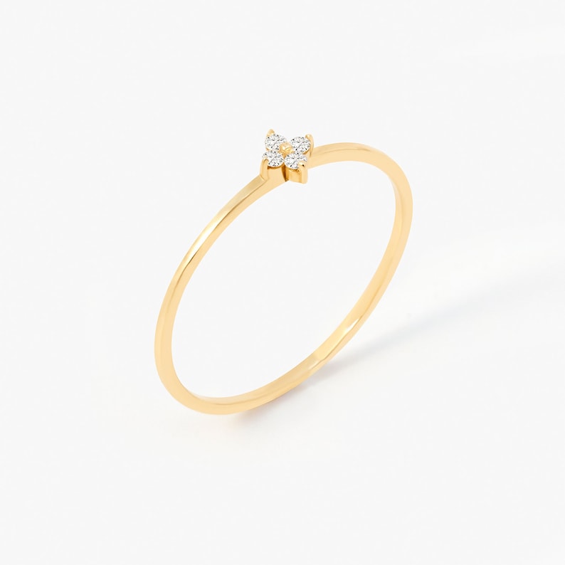Diamond Flower Ring in 14K Solid Gold Dainty Diamond Cluster Ring for Women Minimalist Ring 14K Gold Jewelry Gift for Her image 4
