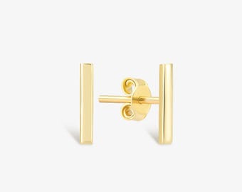 Simple Bar Earring in 14k Solid Gold for Women - Mini Bar Studs - Gold Everyday Earrings - Tiny Bar Studs - Minimal Jewelry - Gift for Her