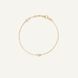 14K Solid Gold Solitaire Birthstone Bracelet | Minimalist Personalized Bracelet | Gemstone Bezel Bracelet for Women | 14K Real Gold Jewelry