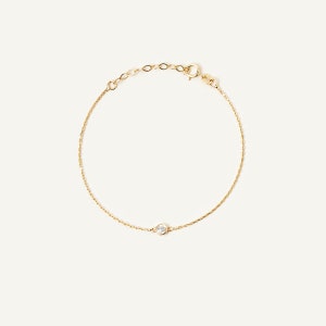 14K Solid Gold Solitaire Birthstone Bracelet Minimalist Personalized Bracelet Gemstone Bezel Bracelet for Women 14K Real Gold Jewelry image 5