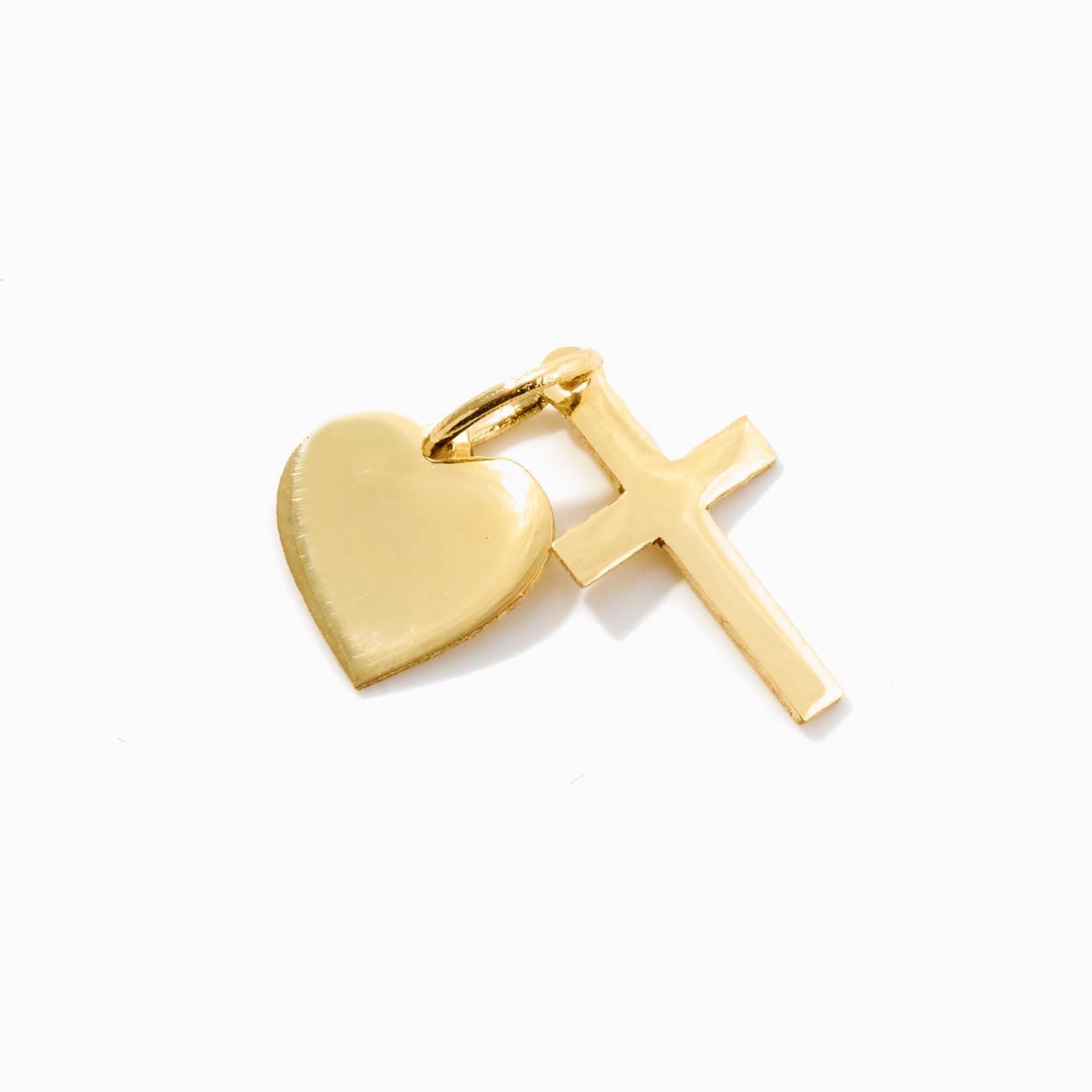 Solid Gold Heart and Cross Charm for Women Available in 10k & 14k Solid Gold - Love and Faith Symbol Jewelry