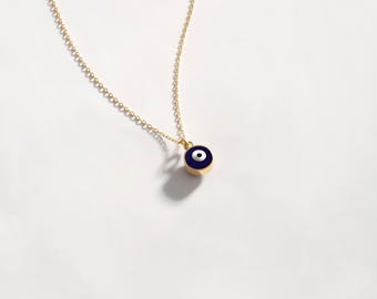 14k Solid Gold Evil Eye Necklace: Minimalist Protection Pendant