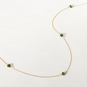 Emerald Station Necklace: 14k Solid Gold Emerald by the Yard Necklace