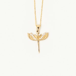 14k Solid Gold Archangel Angel Necklace: Guardian Angel Pendant Necklace