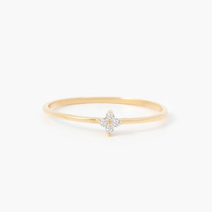 14K Solid Gold Diamond Flower Ring: Dainty Minimalist Jewelry