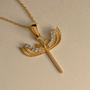 14k Solid Gold Archangel Angel Necklace - Guardian Angel Wings Pendant- 14k Yellow, White or Rose Gold Angel Necklace - Fine Jewelry
