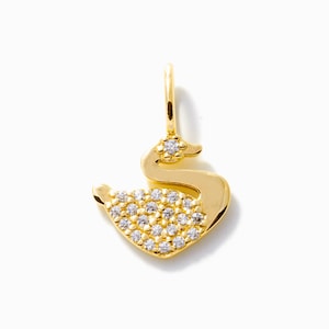 14K Solid Gold Swan Pendant: Elegant Bird Charm Necklace