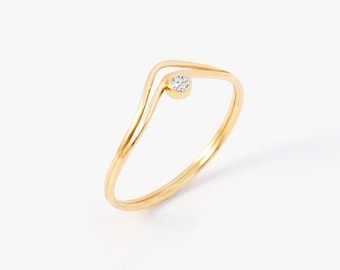 Diamond V-Ring: 14k Solid Gold Stacking Rings for Women