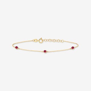 14K Solid Gold Ruby Station Bracelet