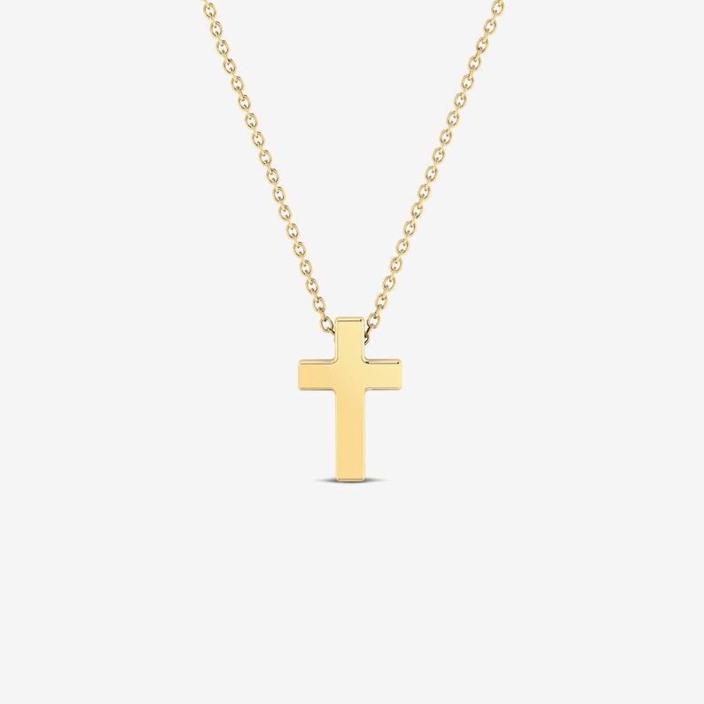 14K Solid Gold Small Cross Necklace Protection Necklace for Women Tiny Cross Necklace 14K Real Gold Christian Jewelry Baptism Gift image 5