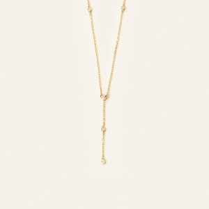 14K Solid Gold Diamond Lariat Necklace Diamond Station Y-Necklace Diamond by the Yard Necklace 14K Real Gold Jewelry Gift for Her image 4
