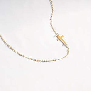 Sideway Cross Necklace in 14 Solid Gold for Women - Horizontal Cross Necklace - Real Gold Religious Jewelry for Christian - Gift for Her image 6