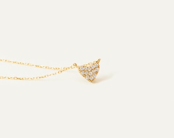 Dainty 14k Solid Gold Diamond Heart Necklace: Minimalist Pave Setting