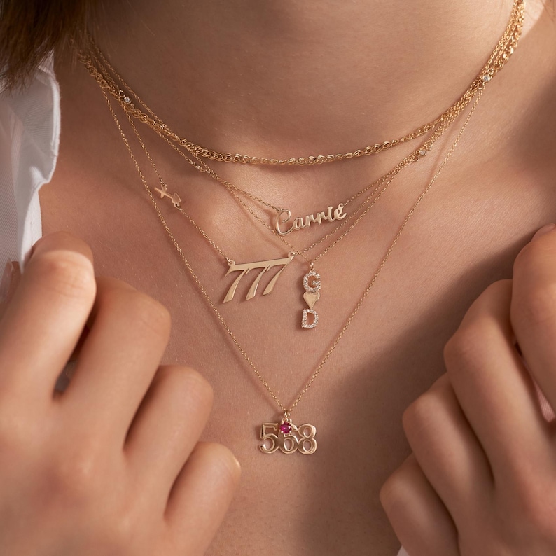 14 Solid Gold Custom Year Date Necklace | Gold Lucky Number| Zodiac Necklace | Personalized Gift image 3