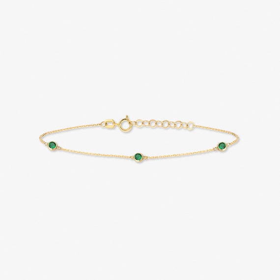 Dainty 14k Gold Emerald Station Bracelet - May Birthstone