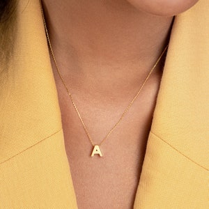 14k Solid Gold Initial Necklace for Women 14k Personalized Letter Pendant Necklace 14k Real Yellow White or Rose Gold Alphabet Necklace image 4