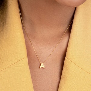 14k Solid Gold Letter Necklace for Women: Small Letter Necklace