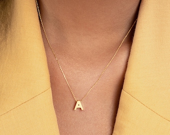 14k Solid Gold Letter Necklace for Women: Small Letter Necklace