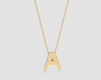 14k Solid Gold Initial Necklace: Personalized Letter Pendant Necklace