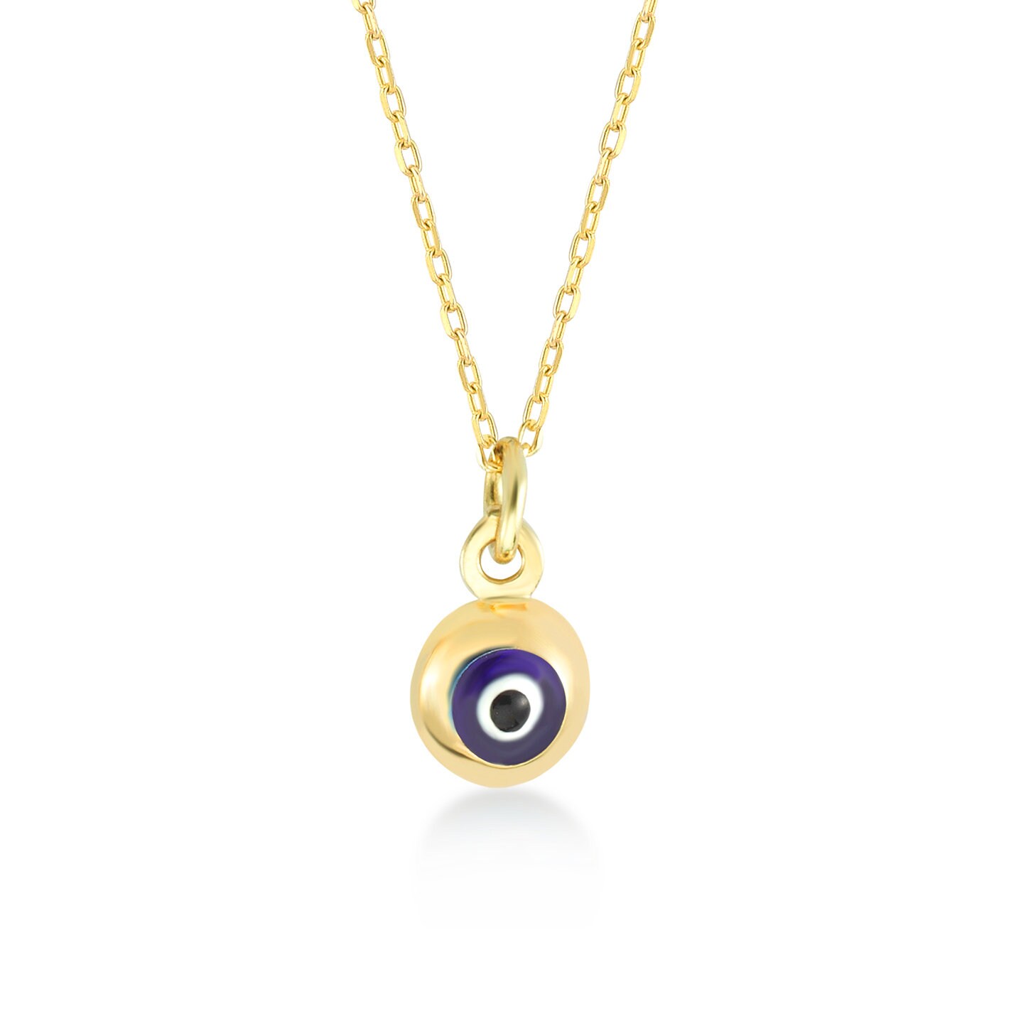 Tiny Blue Evil Eye Necklace in 14k Solid Gold Hamsa Pendant | Etsy