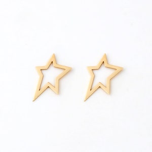 Asymmetric Star Stud Earrings in 14K Solid Gold Tiny Open Star Earrings for Women 14k Yellow Gold Stud Earrings Starburst Earrings image 3