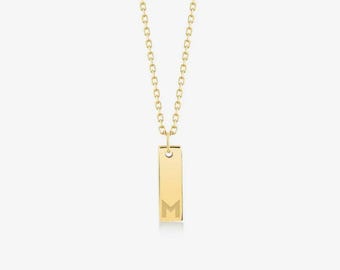14k Gold Mini Bar Necklace, Personalized Initial (Dainty Pendant)