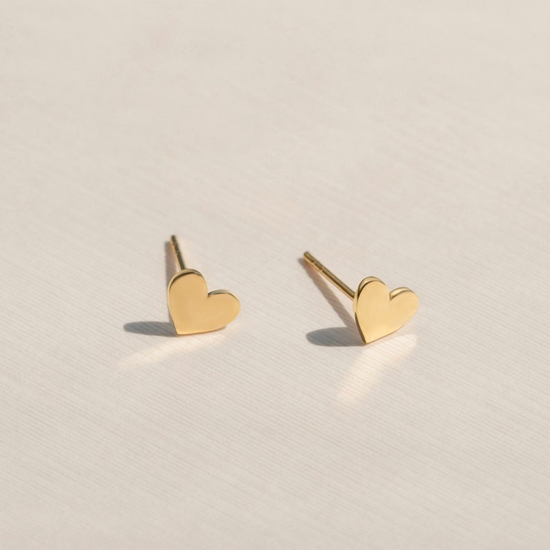 14K Solid Gold Heart Stud Earrings for Women 14K Gold Cute Heart Earrings 14K Gold Earrings 14k Real Gold Jewelry Gift for Women image 4
