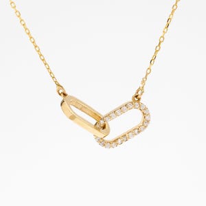 14K Solid Gold Diamond Interlocking Necklace for Women | Paperclip Necklace | Intertwined Circle Necklace | Gift for Her