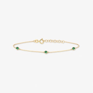 Dainty Emerald Station Bracelet for Women in 14k Solid Gold May ...