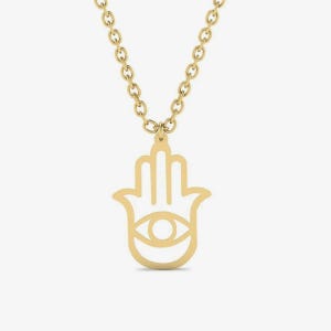 14K Solid Gold Evil Eye Hamsa Pendant Necklace: Protection Jewelry