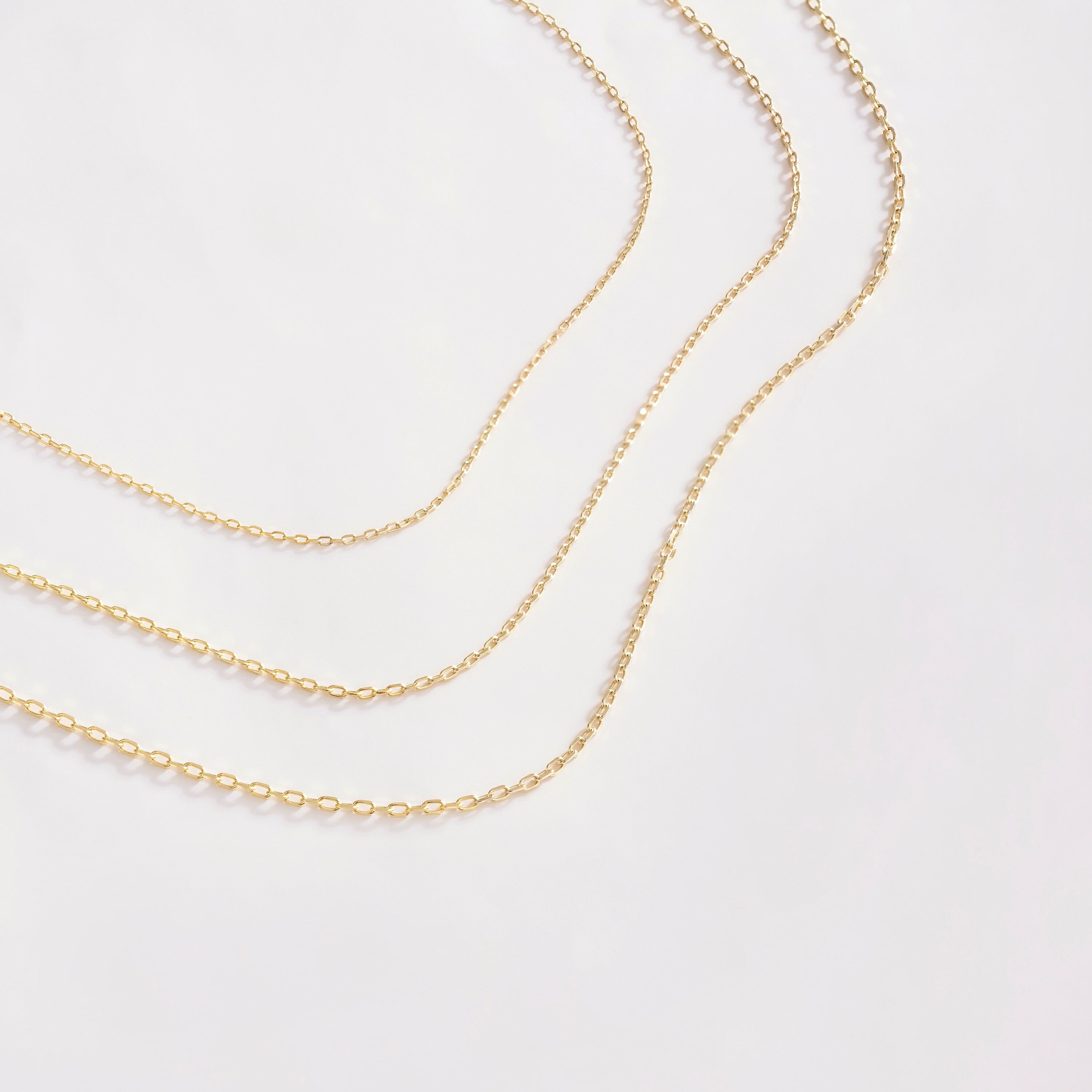 14K Solid Gold Simple Cable Chain Necklace - 14 Karat Basic Thick Cable Chain - Gold Layering Chain Necklace for Women - Thick Long Chain