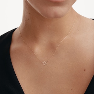 Star of David Necklace in 14K Solid Gold for Women 14K Real Gold Dainty Jewish Star Necklace Minimalist Celestial Jewelry Gift for Her image 2