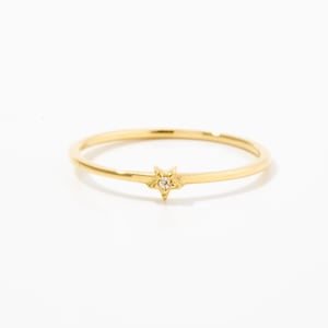 Diamond Star Ring • 14k Solid Gold Starburst Ring for Women • 14k Gold Star Ring • Celestial Ring • Gift for Moms