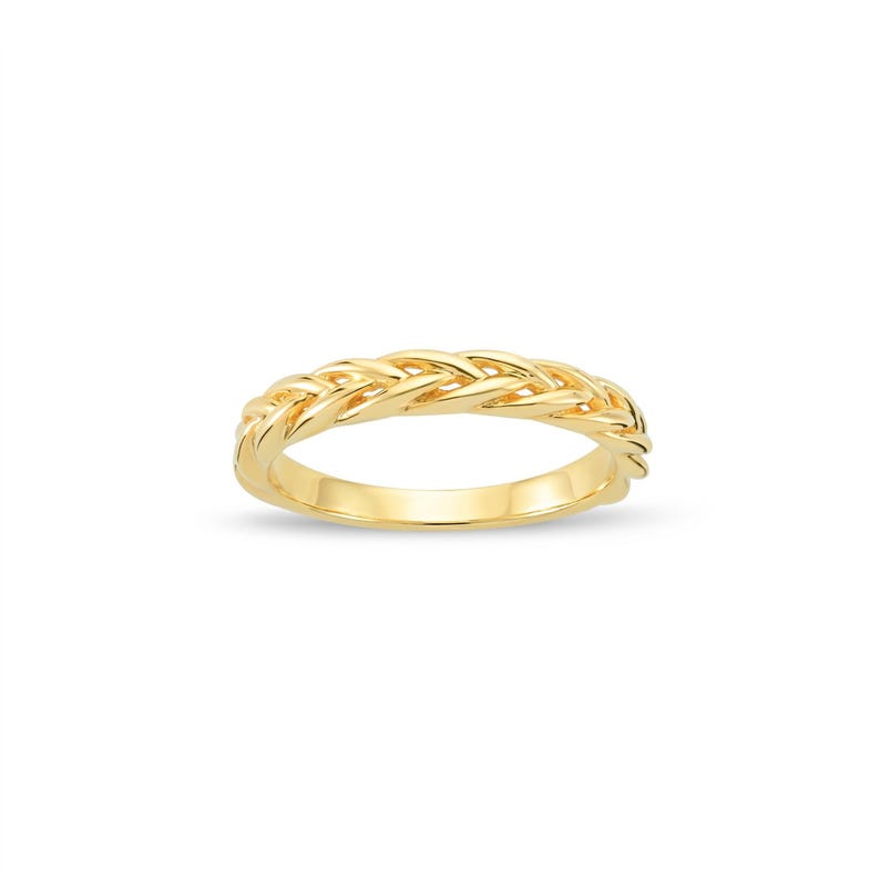 14k Solid Gold Braid Ring: Stackable Braided Band image 1