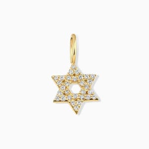 Mini colgante de estrella de David en oro macizo de 14 o 10 quilates con diamantes - Joyería judía