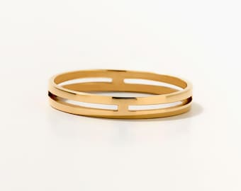 10K 14K Solid Gold  Double Band Stacking Ring| Duo Stacking Ring for Women | Minimalist Everyday Ring | 14k Gold Ring | Gift for Anniversary