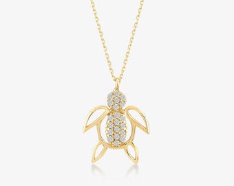 14k Solid Gold Turtle Necklace  for Women - Karetta Karetta Pendant Necklace - 14k Gold Small Tortoise Charm - 14k Real Gold Pet Necklaces