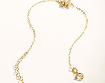 14K Gold Initial Bracelet: Personalized Letter Charm, Dainty Jewelry