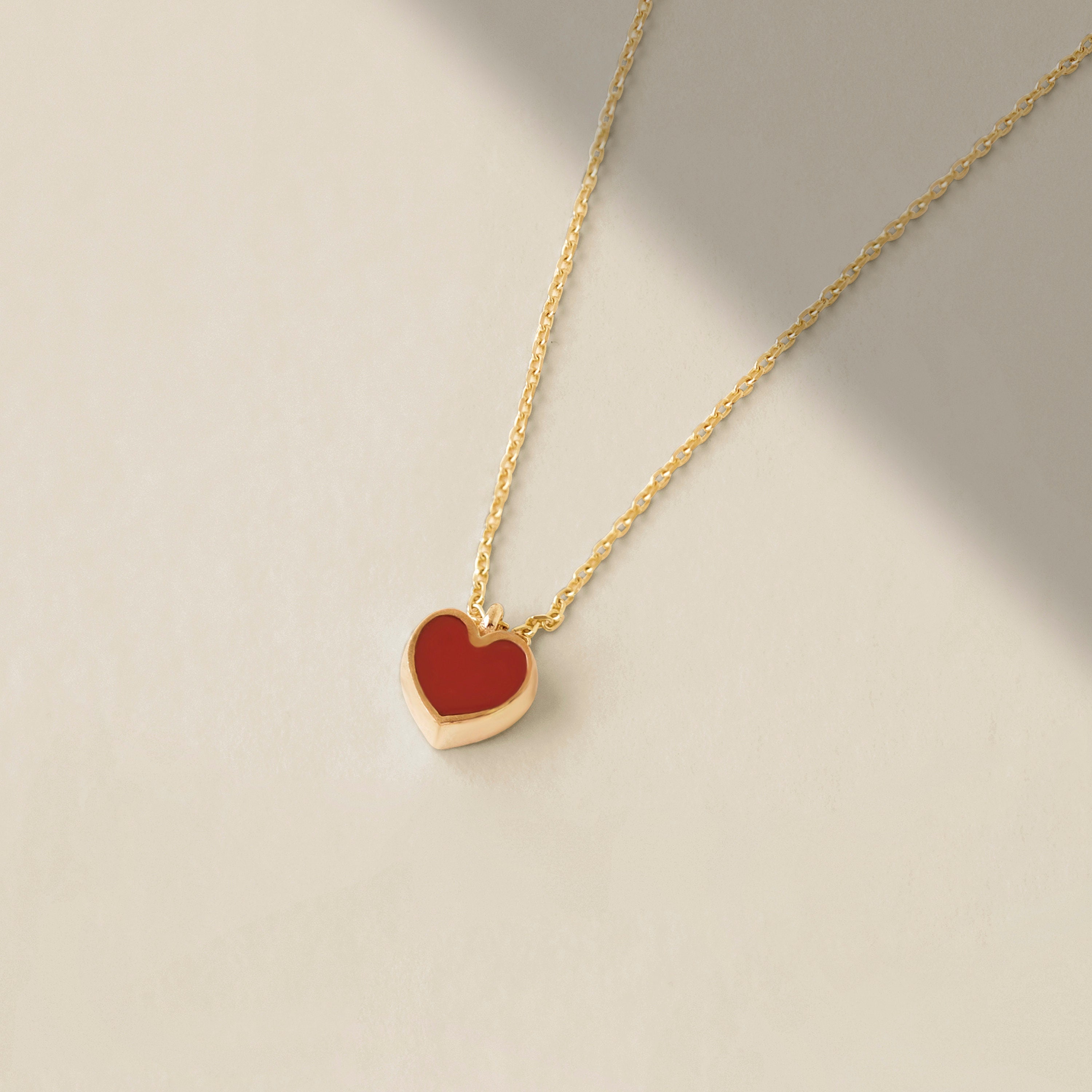 Solid Gold Red Heart Necklace 14k Gold Love Pendant - Sweden