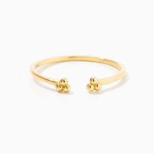 Anello aperto in oro massiccio 14k per donna / Anello con perline in oro 14k