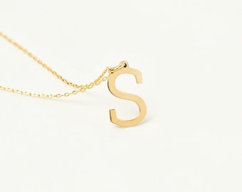 14K Solid Gold benutzerdefinierte zierliche Initial Halskette | Buchstabe Anhänger Alphabet Halskette für Frauen | 14K Echtgold Schmuck | Personalisiertes Geschenk