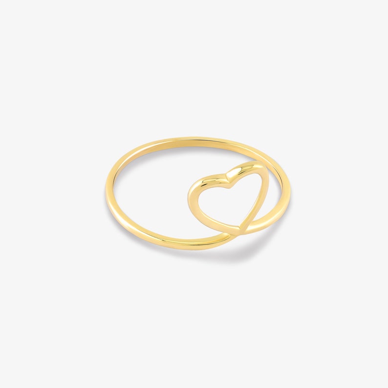 Simple Heart Ring in 14k Solid Gold for Women Love Band Ring Gold Heart Ring Dainty Heart Ring Valentine's Day Gift for Women image 3