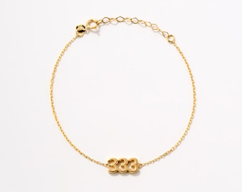 Custom Number Bracelet in 14K Solid Gold | Angel Number Bracelet for Women | Lucky Number Charm Gift | 111 222 333 444 555 666 777 888 999