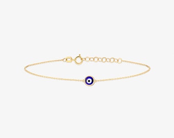 Navy Blue Evil Eye Bracelet in 14k Solid Gold | Protection Bracelet | Dainty Bracelet | 14k Real Gold Jewelry | Gift for Women