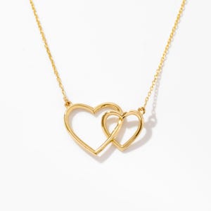 14K Solid Gold Interlocking Heart Necklace | Intertwined Heart Necklace | Two Heart Pendant | Love Necklace | Couple&#39;s Gift