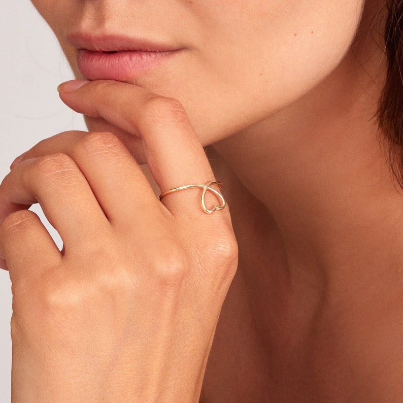Simple Heart Ring in 14k Solid Gold for Women Love Band Ring Gold Heart Ring Dainty Heart Ring Valentine's Day Gift for Women image 4