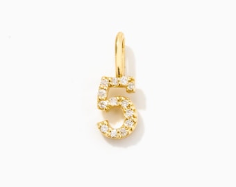 14k Solid Gold Diamond Lucky Number Pendant for Women