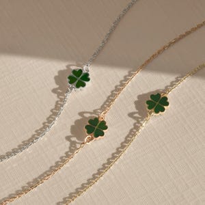 14k Solid Gold Four Leaf Clover Bracelet - Green Good Luck Charm - Colorful Lucky Flower Bracelet - 14k Real Gold Bracelets for Women image 6