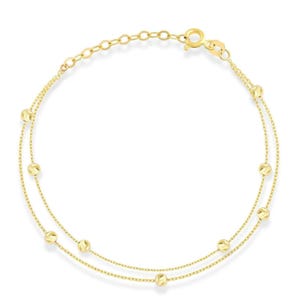 Station Bracelet: Double Strand 14K Solid Gold (Dainty Chain) image 1