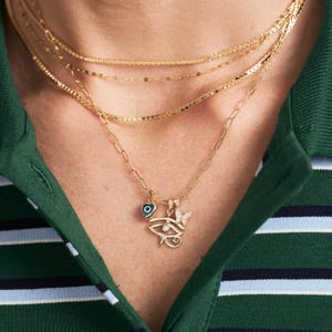 14K Solid Gold Eye of Horus Charm: Cubic Zirconia Good Luck Pendant afbeelding 2